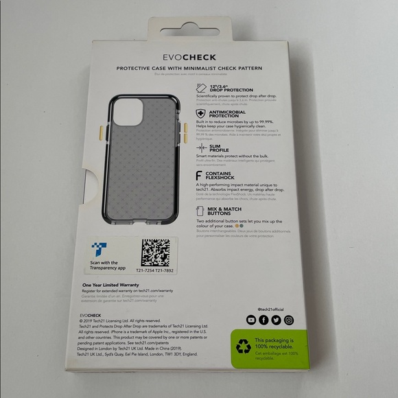 NIB Tech21 EvoCheck Transparent Case for iPhone 11 - Picture 2 of 3